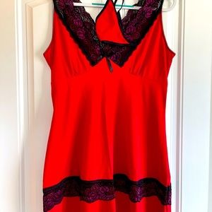 Women Plus Size Red Lingerie Lace Chemise Babydoll + Thong, Sz XL (US 14-16)